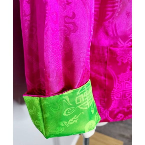 Vintage Asian Jacket, 90s Reversible Jacket, Pink and Green, Size XL - Picture 4 of 10